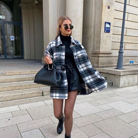 Shacket Jacket Overshirt H&M black white plaid new - Picture 1 of 6